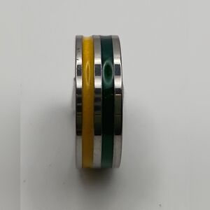 Stainless Steel Silver Ring with Yellow and Green Accents Size 9 U.S Size 5